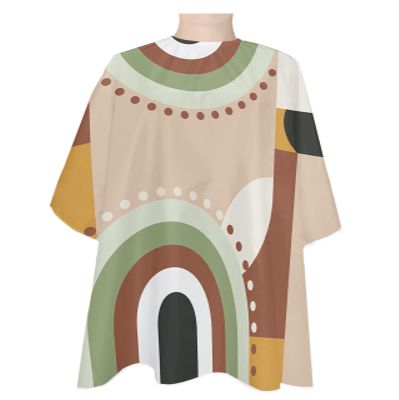 Abstract Modern Barber Cape - Salon Hair Cutting Cape for Women,Men,Kids,Adults,Farmhouse Brown Geometric Middle Century Haircut Cape with Elastic Neckline Hairdressing Stylist Cape Gown Accessories