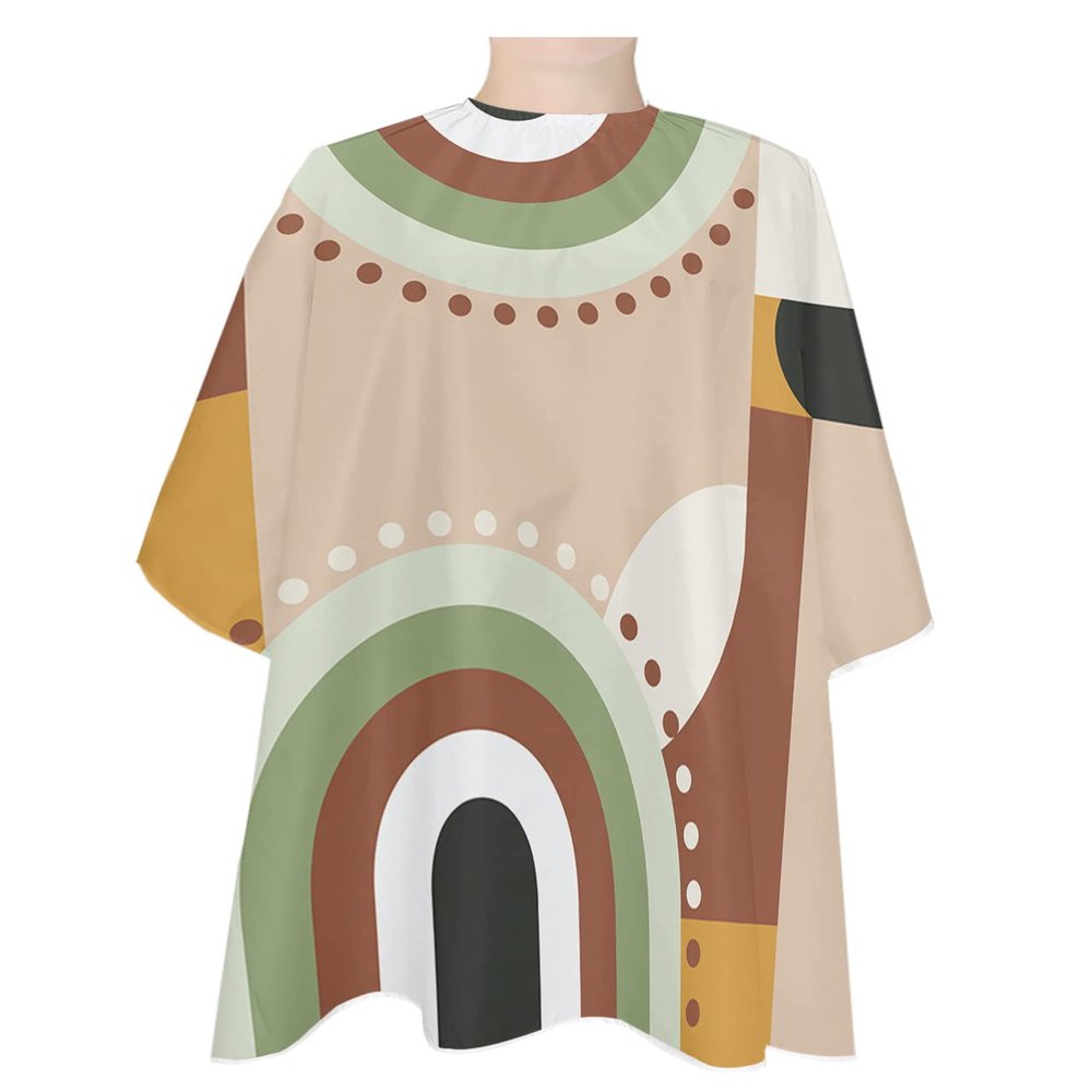 Abstract Modern Barber Cape - Salon Hair Cutting Cape for Women,Men,Kids,Adults,Farmhouse Brown Geometric Middle Century Haircut Cape with Elastic Neckline Hairdressing Stylist Cape Gown Accessories