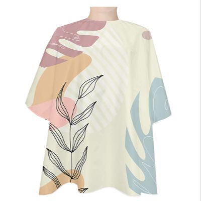 Modern Abstract Mo-randi Color Barber Cape-Salon Hair Cutting Cape for Women,Men,Kids,Adults,Middle Century Geometric Leaves Boho Art Haircut Cape with Elastic Neckline Hairdressing Stylist Cape Gown