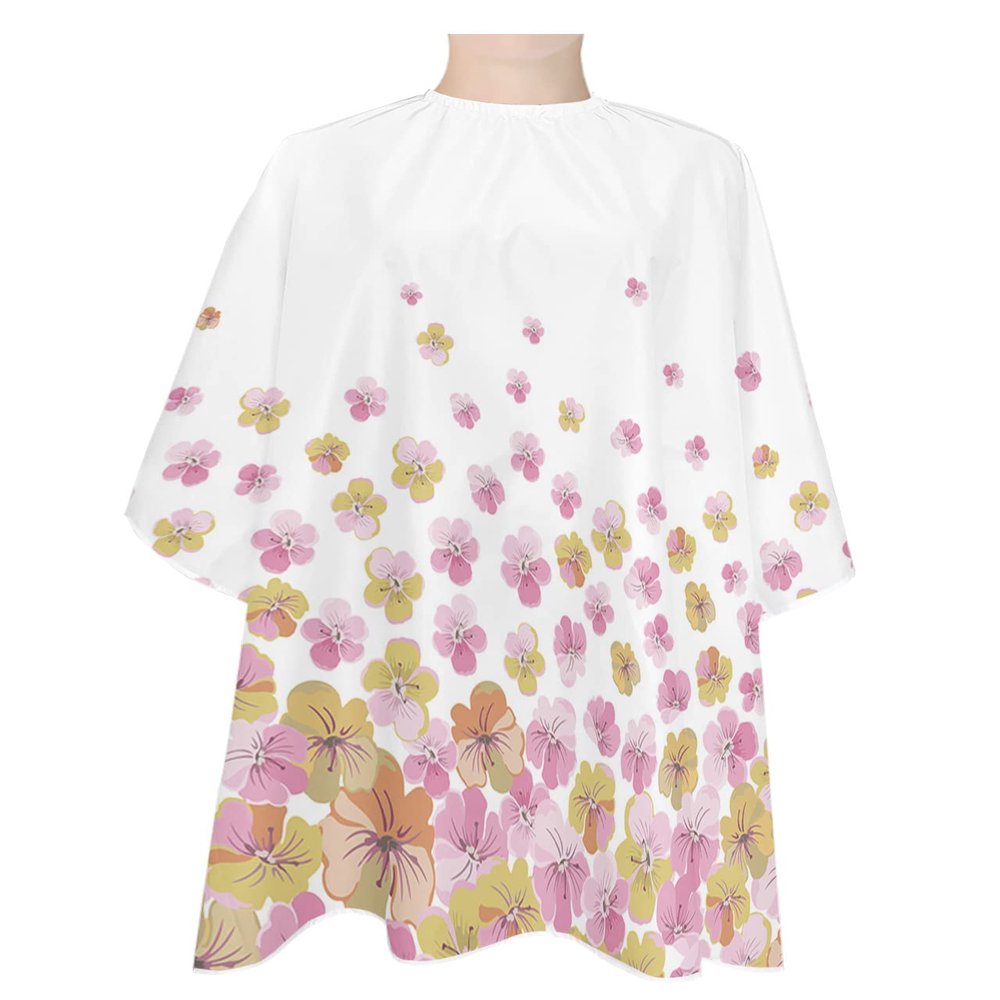 Pink Yellow Flowers Barber Cape - Salon Hair Cutting Cape for Women,Men,Kids,Adults,Summer Fall Botanical Plant Florals White Haircut Cape with Elastic Neckline Hairdressing Stylist Cape Gown