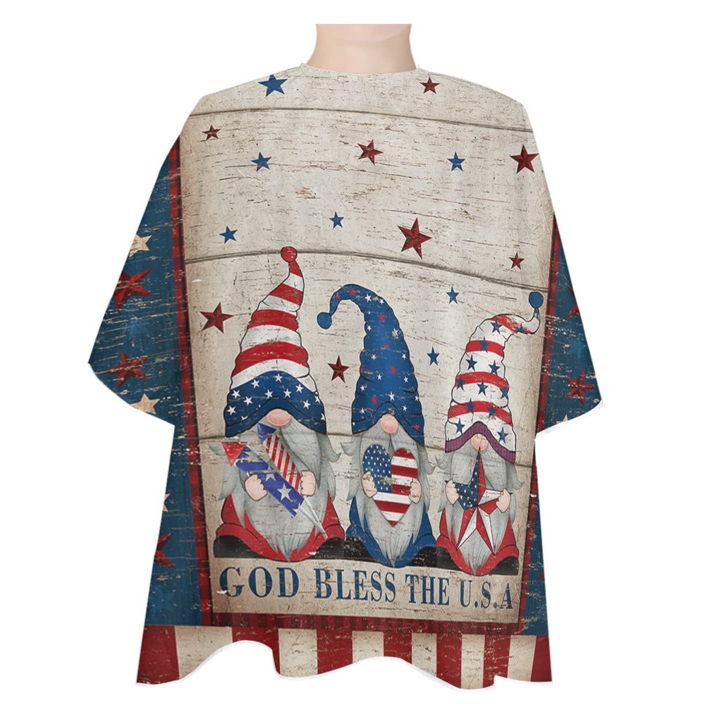Red Blue Farmhouse Flag Barber Cape - Salon Hair Cutting Cape for Women,Men,Kids,Adults,Independence Day Gnomes Haircut Cape with Adjustable Elastic Neckline Hairdressing Stylist Cape Gown Accessories