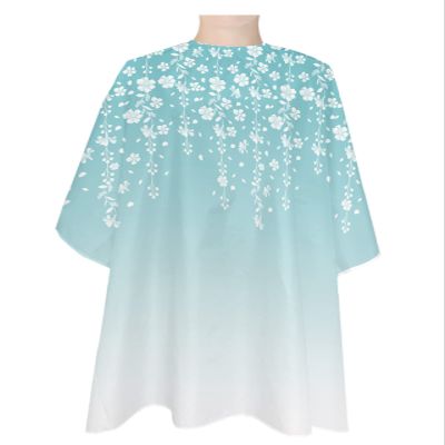 Ombre Teal Barber Cape - Salon Hair Cutting Cape for Women,Men,Kids,Adults,Summer Fall White Leaves Floral Flowers Watercolor Haircut Cape with Elastic Neckline Hairdressing Stylist Cape Gown