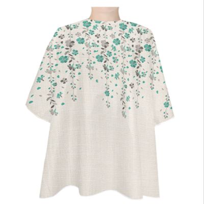 Teal Flower Leaves Barber Cape - Salon Hair Cutting Cape for Women,Men,Kids,Adults,Summer Fall Retro Grey Plant Flowers Haircut Cape with Elastic Neckline Hairdressing Stylist Cape Gown Accessories