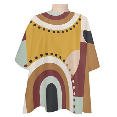 Abstract Geometric Barber Cape - Salon Hair Cutting Cape for Women,Men,Kids,Adults,Retro Brown Middle Century Modern Haircut Cape with Elastic Neckline Hairdressing Stylist Cape Gown Accessories
