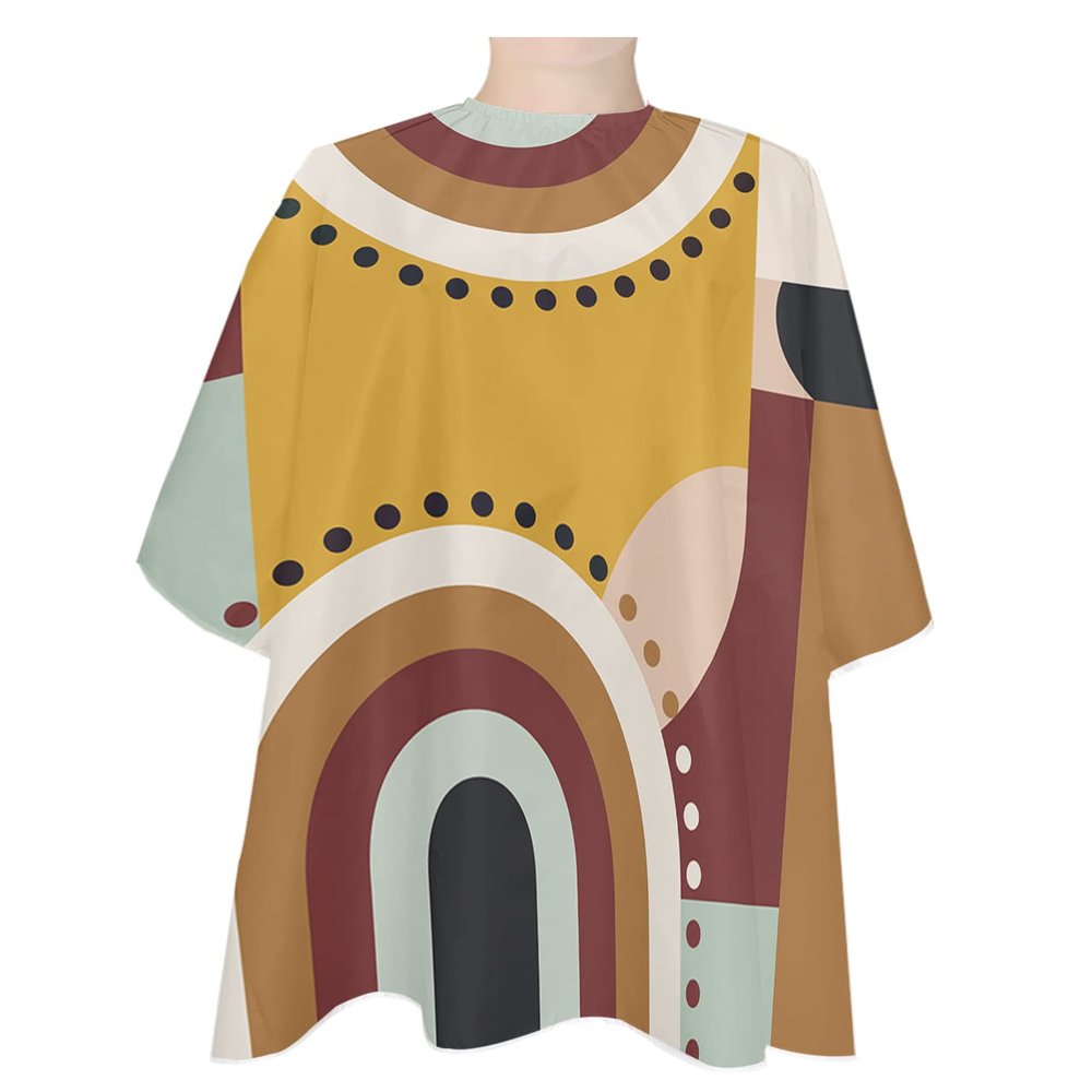 Abstract Geometric Barber Cape - Salon Hair Cutting Cape for Women,Men,Kids,Adults,Retro Brown Middle Century Modern Haircut Cape with Elastic Neckline Hairdressing Stylist Cape Gown Accessories