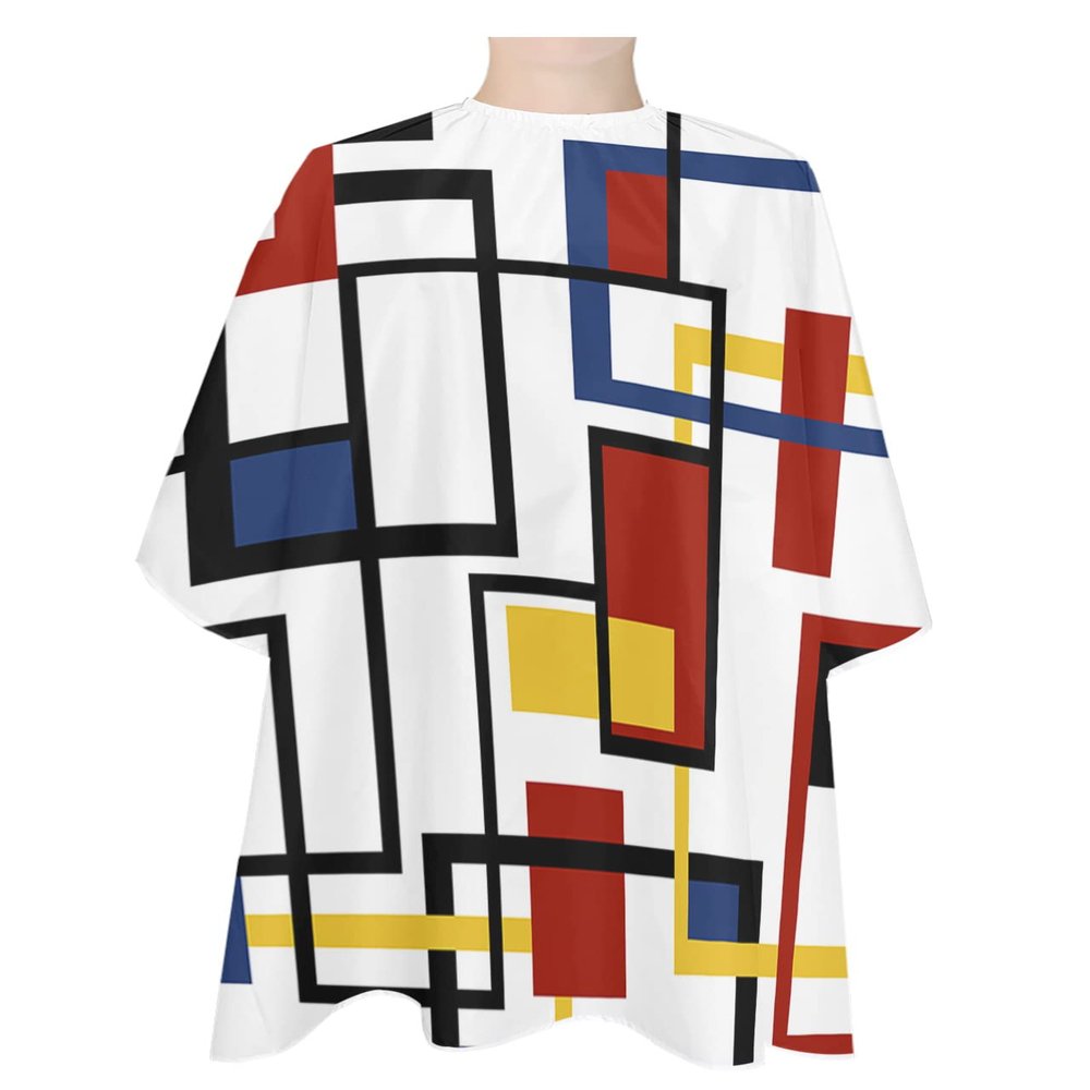 Red Blue Black Barber Cape - Salon Hair Cutting Cape for Women,Men,Kids,Adults,Geometric Yellow Abstract Middle Century Haircut Cape with Elastic Neckline Hairdressing Stylist Cape Gown Accessories