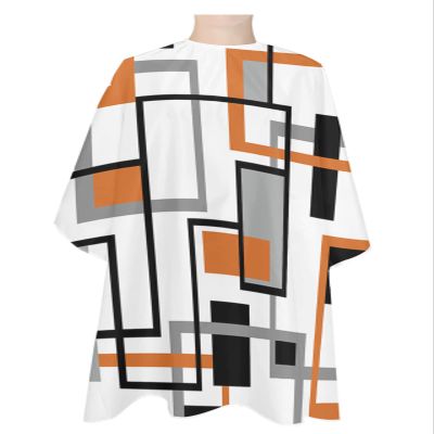 Orange Geometric Barber Cape - Salon Hair Cutting Cape for Women,Men,Kids,Adults,Retro Modern Abstract Middle Century Haircut Cape with Elastic Neckline Hairdressing Stylist Cape Gown Accessories