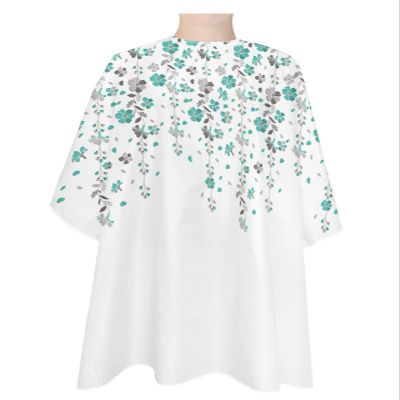 Floral Leaf Barber Cape - Salon Hair Cutting Cape for Women,Men,Kids,Adults,Summer Fall Teal Leaves Flower Watercolor White Haircut Cape with Elastic Neckline Hairdressing Stylist Cape Gown