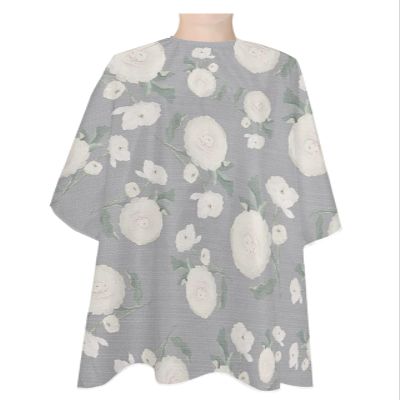 Watercolor Flower Barber Cape - Salon Hair Cutting Cape for Women,Men,Kids,Adults,Spring Summer Vintage Floral Grey Haircut Cape with Elastic Neckline Hairdressing Stylist Cape Gown Accessories