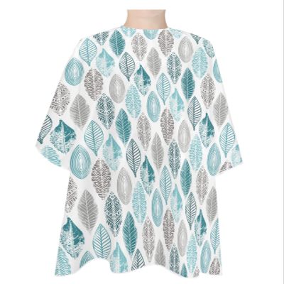 Teal Grey Leaves Barber Cape - Salon Hair Cutting Cape for Women,Men,Kids,Adults,Rustic Fall Leaf Watercolor Haircut Cape with Adjustable Elastic Neckline Hairdressing Stylist Cape Gown Accessories