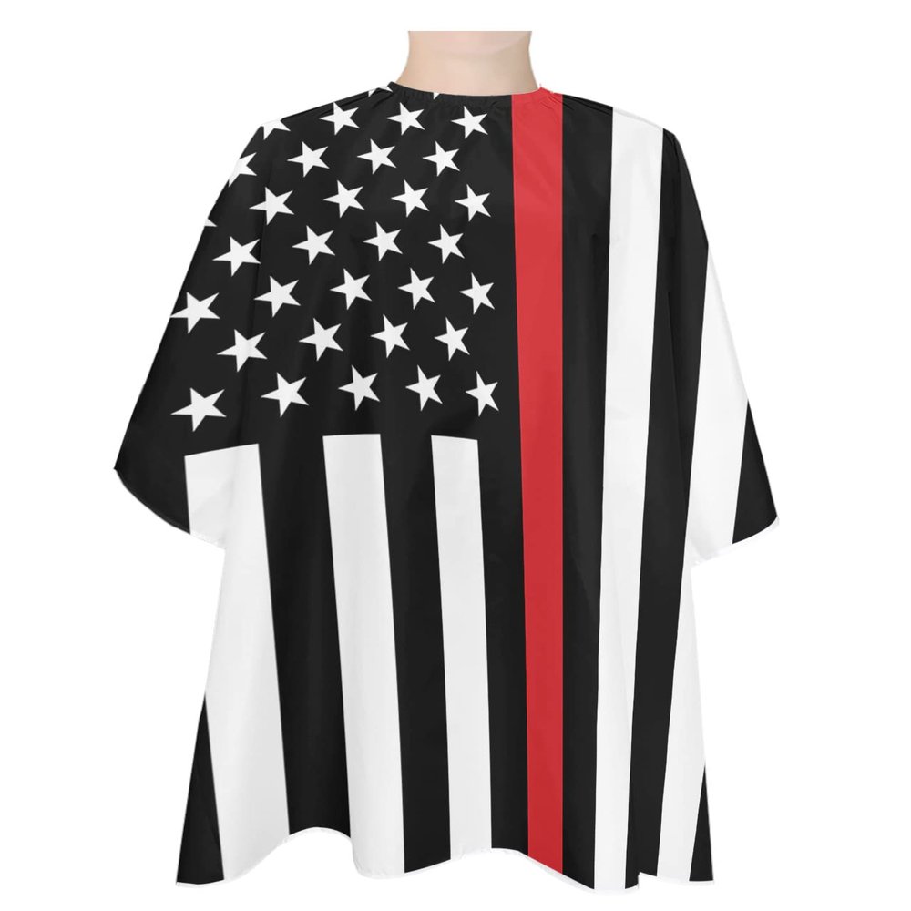 Red Black USA Firefighters Flag Barber Cape - Salon Hair Cutting Cape for Women,Men,Kids,Adults,Country White Stars Haircut Cape with Elastic Neckline Hairdressing Stylist Cape Gown Accessories