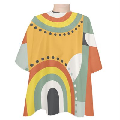 Abstract Orange Barber Cape - Salon Hair Cutting Cape for Women,Men,Kids,Adults,Modern Geometric Middle Century Casual Haircut Cape with Elastic Neckline Hairdressing Stylist Cape Gown Accessories