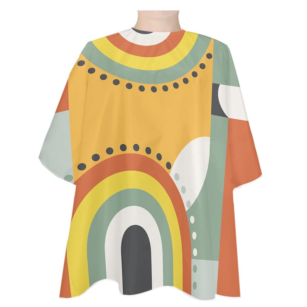 Abstract Orange Barber Cape - Salon Hair Cutting Cape for Women,Men,Kids,Adults,Modern Geometric Middle Century Casual Haircut Cape with Elastic Neckline Hairdressing Stylist Cape Gown Accessories