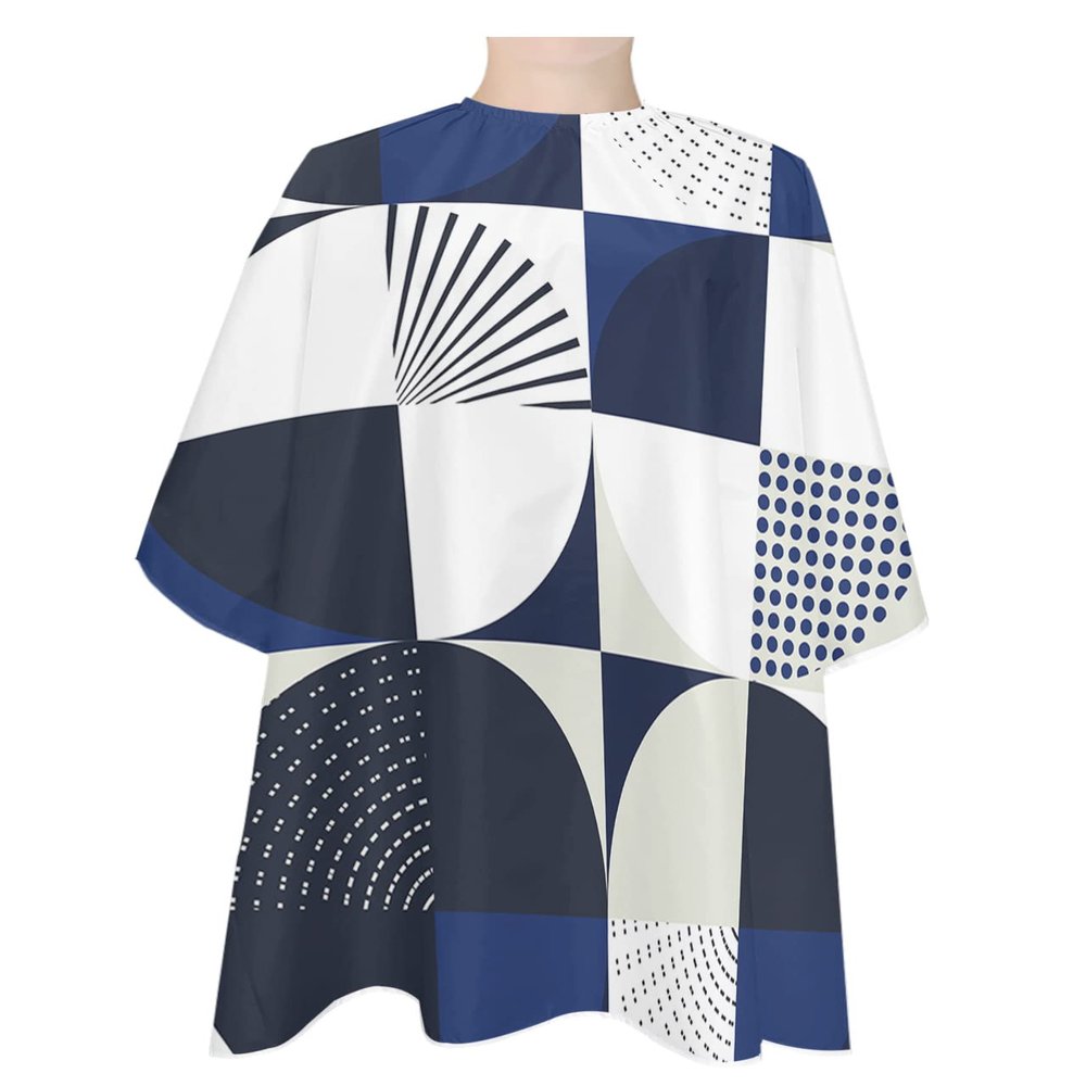 Middle Century Barber Cape - Salon Hair Cutting Cape for Women,Men,Kids,Adults,Navy Blue Geometric Abstract Modern Art Haircut Cape with Elastic Neckline Hairdressing Stylist Cape Gown Accessories