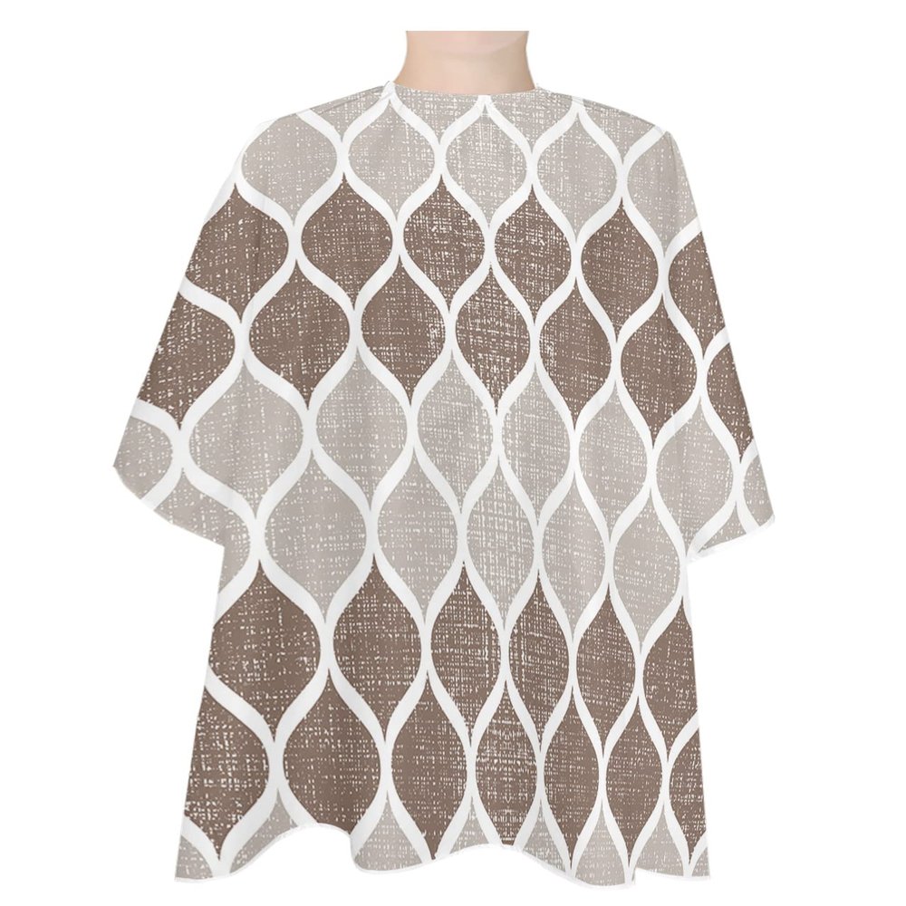 Retro Brown Barber Cape - Salon Hair Cutting Cape for Women,Men,Kids,Adults,Abstract Geometric Middle Century Ombre Plaid Haircut Cape with Elastic Neckline Hairdressing Stylist Cape Gown Accessories