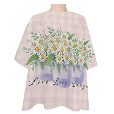 Daisy Flowers Barber Cape - Salon Hair Cutting Cape for Women,Men,Kids,Adults,Vintage Florals Pink Buffalo Plaid Check Haircut Cape with Elastic Neckline Hairdressing Stylist Cape Gown Accessories
