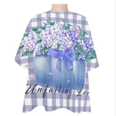Blue Flower Barber Cape - Salon Hair Cutting Cape for Women,Men,Kids,Adults,Green Leaves Rustic Plaid Purple Haircut Cape with Adjustable Elastic Neckline Hairdressing Stylist Cape Gown Accessories