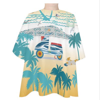 Summer Fall Beach Barber Cape - Salon Hair Cutting Cape for Women,Men,Kids,Adults,Topical Seaside Coconut Trees Motorcycle Haircut Cape with Elastic Neckline Hairdressing Stylist Cape Gown Accessories