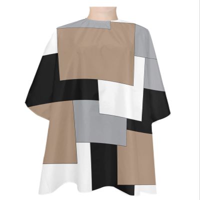 Abstract Black Brown Barber Cape - Salon Hair Cutting Cape for Women,Men,Kids,Adults,Middle Century White Patchwork Color Art Haircut Cape with Elastic Neckline Hairdressing Stylist Cape Gown