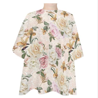 Elegant Flower Barber Cape - Salon Hair Cutting Cape for Women,Men,Kids,Adults,Vintage Florals Leaves Plant Spring Summer Haircut Cape with Elastic Neckline Hairdressing Stylist Cape Gown Accessories
