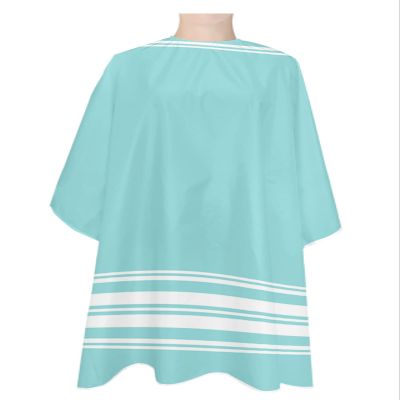 Aqua Geometric Barber Cape - Salon Hair Cutting Cape for Women,Men,Kids,Adults,Modern Abstract Farmhouse White Stripes Haircut Cape with Elastic Neckline Hairdressing Stylist Cape Gown Accessories
