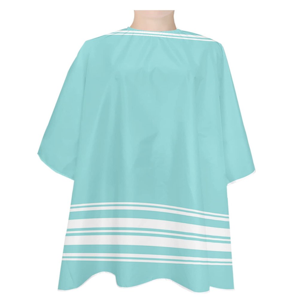 Aqua Geometric Barber Cape - Salon Hair Cutting Cape for Women,Men,Kids,Adults,Modern Abstract Farmhouse White Stripes Haircut Cape with Elastic Neckline Hairdressing Stylist Cape Gown Accessories