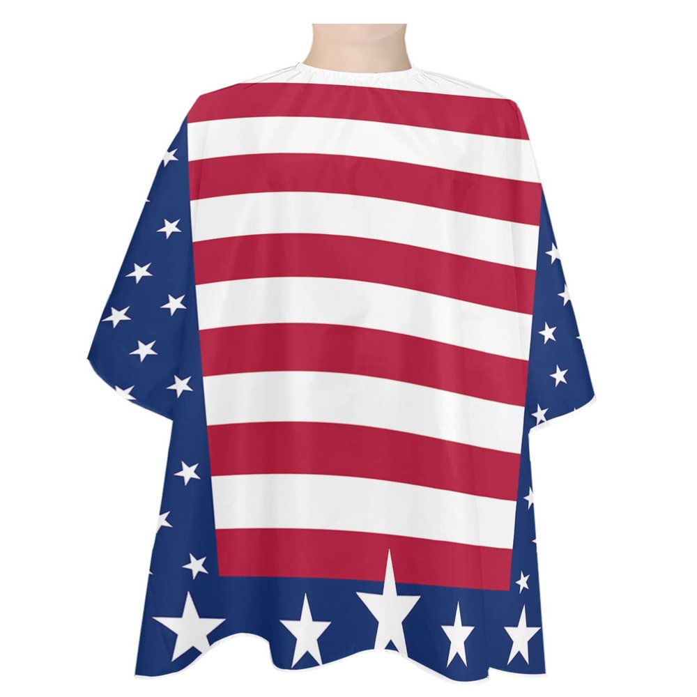 4th-of-July Barber Cape - Salon Hair Cutting Cape for Women,Men,Kids,Adults,Independence Day Red Blue Star Stripes Haircut Cape with Elastic Neckline Hairdressing Stylist Cape Gown Accessories