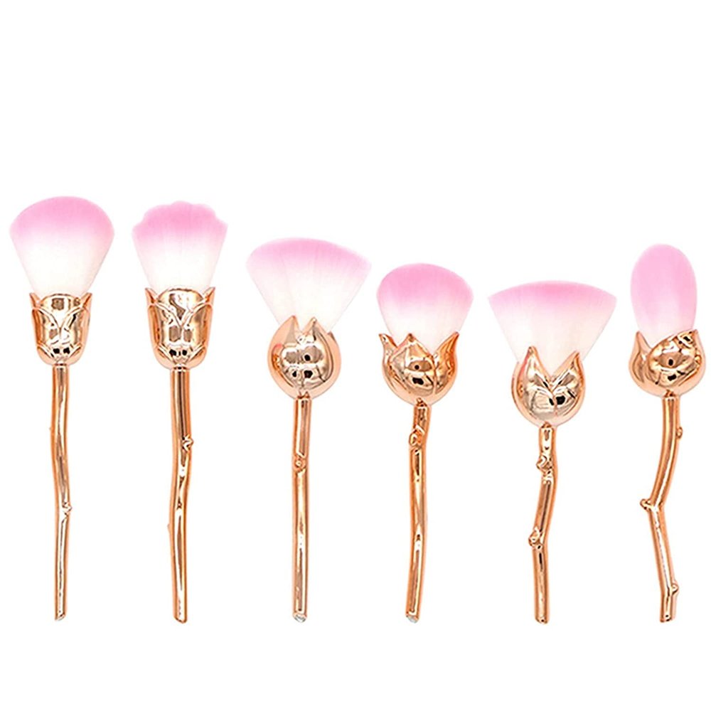 4color Soft Make Up Brushes Set,6pcs Rose Flower Foundation Brush,Super Large Face Powder Blush Brush for Powder Cosmetic ( Color : Gold )
