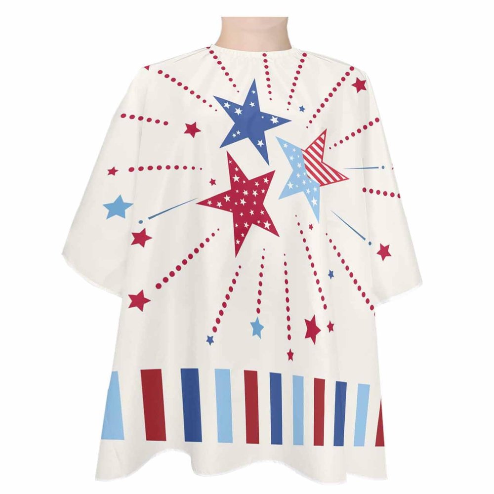 4th-of-July Barber Cape - Salon Hair Cutting Cape for Women,Men,Kids,Adults,Summer Red Blue Independence Day Star Haircut Cape with Elastic Neckline Hairdressing Stylist Cape Gown Accessories