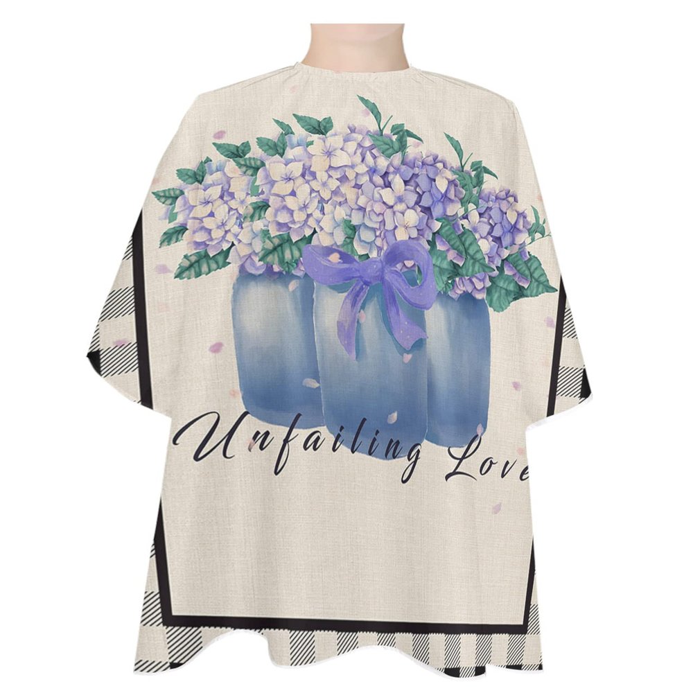 Flower Black Plaid Barber Cape - Salon Hair Cutting Cape for Women,Men,Kids,Adults,Rustic Hydrangea Florals Vase Haircut Cape with Elastic Neckline Hairdressing Stylist Cape Gown Accessories