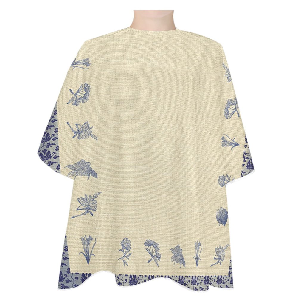 Retro Flower Barber Cape - Salon Hair Cutting Cape for Women, Men, Kids, Adults, Burlap Porcelain Floral Haircut Cape with Adjustable Elastic Neckline Hairdressing Stylist Cape Gown Accessories