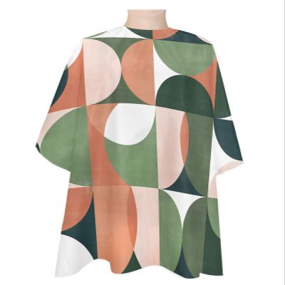 Abstract Geometric Barber Cape - Salon Hair Cutting Cape for Women,Men,Kids,Adults,Chic Multi Middle Century Aesthetics Haircut Cape with Elastic Neckline Hairdressing Stylist Cape Gown Accessories