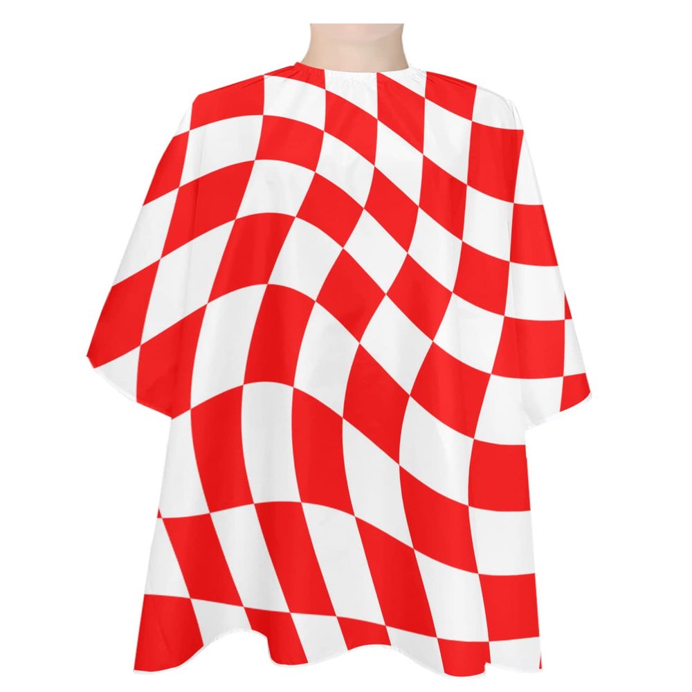 Red Checkered Barber Cape - Salon Hair Cutting Cape for Women, Men, Kids, Adults, Modern Abstract Dizz Lattice Haircut Cape with Adjustable Elastic Neckline Hairdressing Stylist Cape Gown Accessories