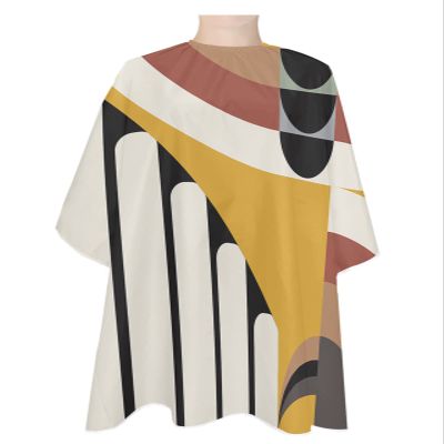 Geometric Barber Cape - Salon Hair Cutting Cape for Women,Men,Kids,Adults,Abstract Black Middle Century Boho Yellow Red Stripes Haircut Cape with Elastic Neckline Hairdressing Stylist Cape Gown