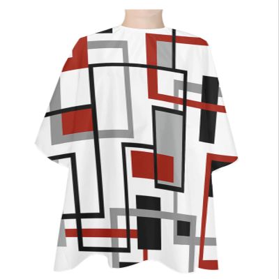Middle Century Red Barber Cape - Salon Hair Cutting Cape for Women,Men,Kids,Adults,Abstract Grey Geometric Watercolor Haircut Cape with Elastic Neckline Hairdressing Stylist Cape Gown Accessories