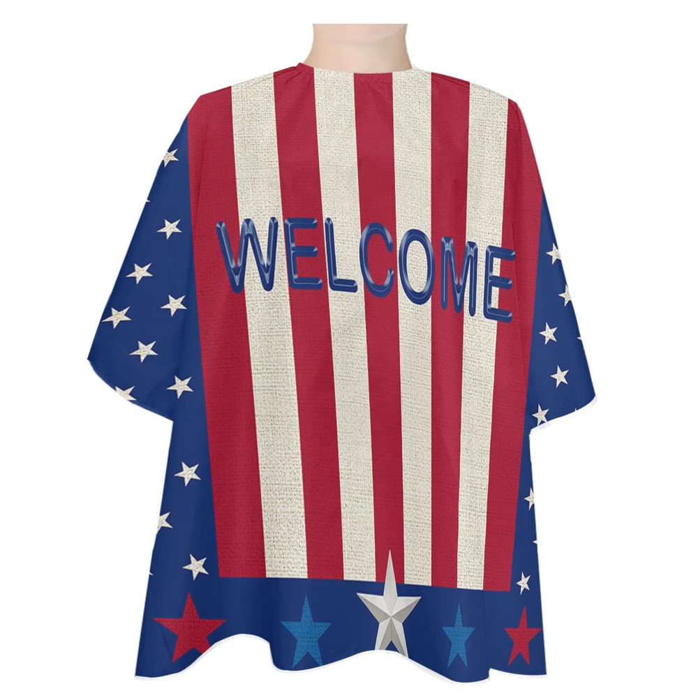Patriot Summer Holiday Barber Cape - Salon Hair Cutting Cape for Women,Men,Kids,Adults,Welcome Independence Day Haircut Cape with Adjustable Elastic Neckline Hairdressing Stylist Cape Gown Accessories