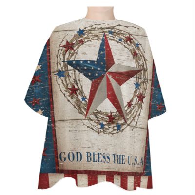 Country Red Blue Star Barber Cape - Salon Hair Cutting Cape for Women,Men,Kids,Adults,Independence Day Rustic Flag Haircut Cape with Elastic Neckline Hairdressing Stylist Cape Gown Accessories