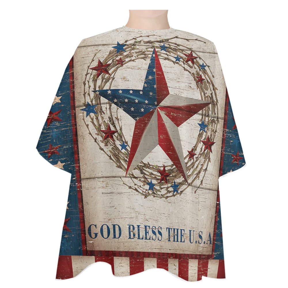 Country Red Blue Star Barber Cape - Salon Hair Cutting Cape for Women,Men,Kids,Adults,Independence Day Rustic Flag Haircut Cape with Elastic Neckline Hairdressing Stylist Cape Gown Accessories