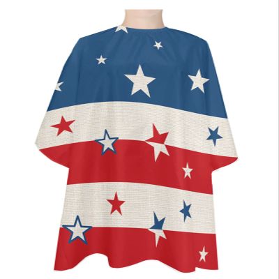 Burlap Red Blue Stripes Barber Cape - Salon Hair Cutting Cape for Women,Men,Kids,Adults,Independence Day Patriotic Star Haircut Cape with Elastic Neckline Hairdressing Stylist Cape Gown Accessories
