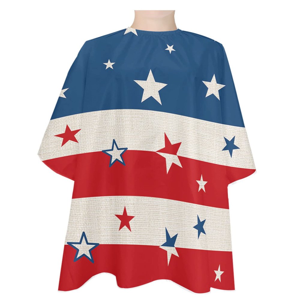 Burlap Red Blue Stripes Barber Cape - Salon Hair Cutting Cape for Women,Men,Kids,Adults,Independence Day Patriotic Star Haircut Cape with Elastic Neckline Hairdressing Stylist Cape Gown Accessories