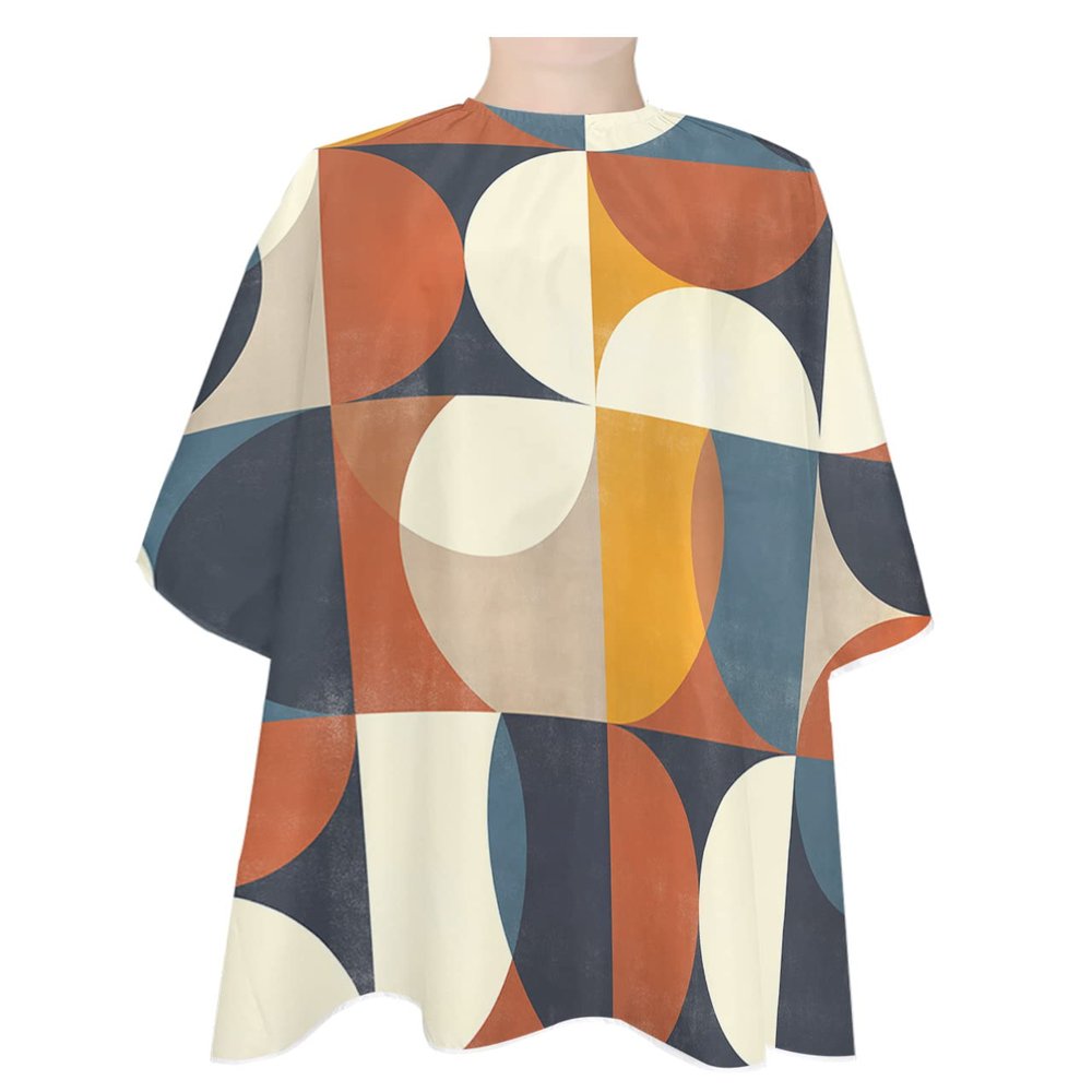 European Barber Cape - Salon Hair Cutting Cape for Women,Men,Kids,Adults,Abstract Rustic Multi Middle Century Geometric Patchwork Haircut Cape with Elastic Neckline Hairdressing Stylist Cape Gown