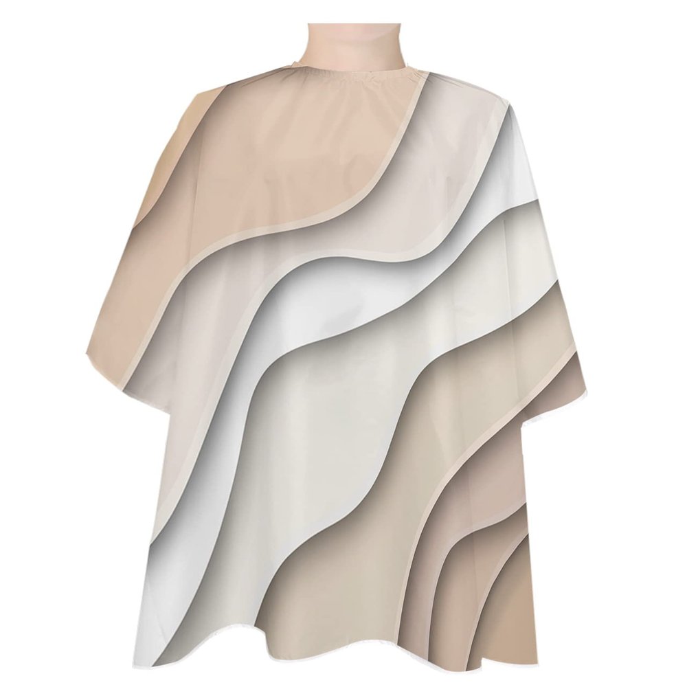 Abstract Ocean Seawaves Barber Cape - Salon Hair Cutting Cape for Women,Men,Kids,Adults,Modern Ombre Brown White Geometric Color Art Haircut Cape with Elastic Neckline Hairdressing Stylist Cape Gown