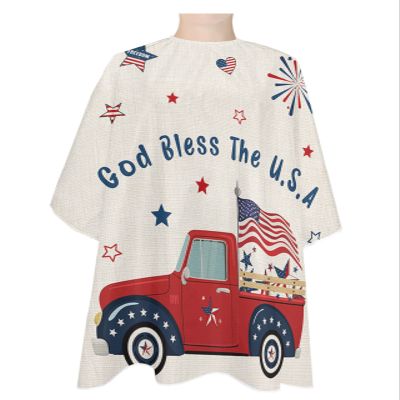 Red Farmhouse Truck Barber Cape - Salon Hair Cutting Cape for Women,Men,Kids,Adults,Independence Day Patriotic Flag Red Blue Haircut Cape with Elastic Neckline Hairdressing Stylist Cape Gown