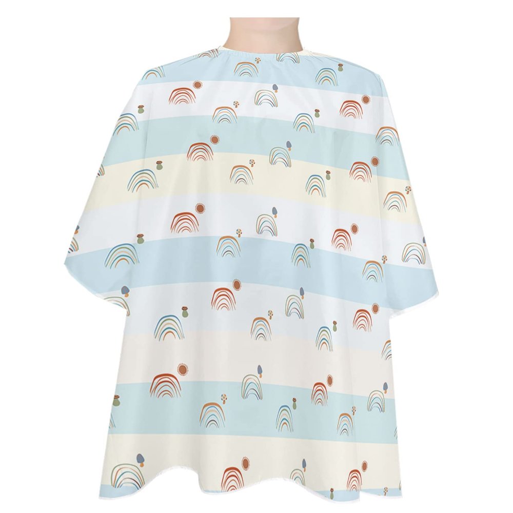 Cartoon Rainbows Barber Cape - Salon Hair Cutting Cape for Women,Men,Kids,Adults,Cute Funny Blue Geometric White Stripes Haircut Cape with Elastic Neckline Hairdressing Stylist Cape Gown Accessories