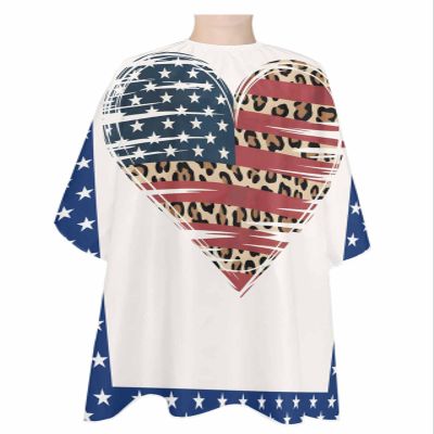 Rustic American Star Stripes Flag Barber Cape - Salon Hair Cutting Cape for Women,Men,Kids,Adults,Fourth-of-July Leopard Love Haircut Cape with Elastic Neckline Hairdressing Stylist Cape Gown