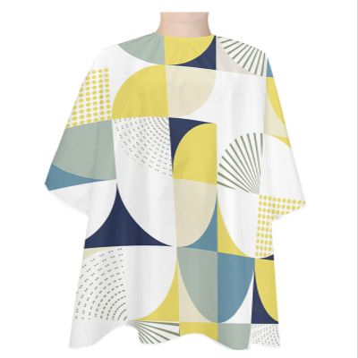 Geometric Barber Cape - Salon Hair Cutting Cape for Women,Men,Kids,Adults,Modern Abstract Yellow Navy Blue Teal Cream Haircut Cape with Elastic Neckline Hairdressing Stylist Cape Gown Accessories