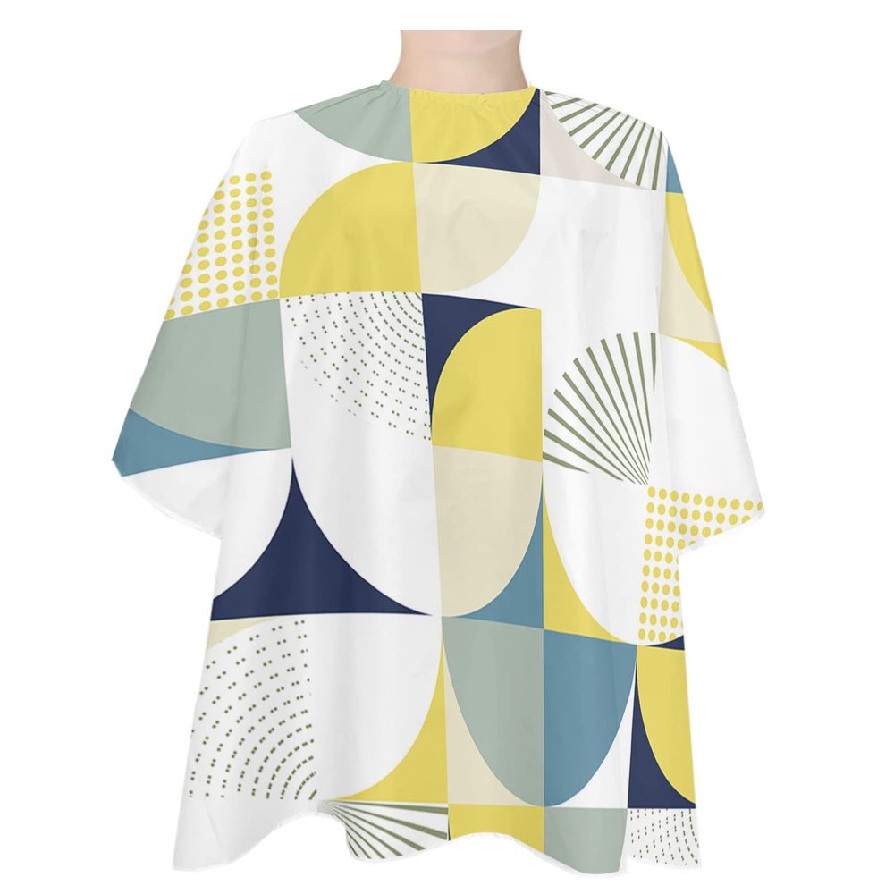 Geometric Barber Cape - Salon Hair Cutting Cape for Women,Men,Kids,Adults,Modern Abstract Yellow Navy Blue Teal Cream Haircut Cape with Elastic Neckline Hairdressing Stylist Cape Gown Accessories