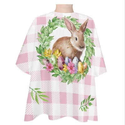 Easter Barber Cape - Salon Hair Cutting Cape for Women,Men,Kids,Adults,Pink Lattice Country Rustic Egg Rabbit Leaves Haircut Cape with Elastic Neckline Hairdressing Stylist Cape Gown Accessories