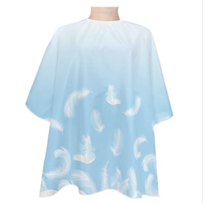 Ombre Blue Barber Cape - Salon Hair Cutting Cape for Women,Men,Kids,Adults,White Feather Fantasy Abstract Minimalistic Aesthetic Art Haircut Cape with Elastic Neckline Hairdressing Stylist Cape Gown