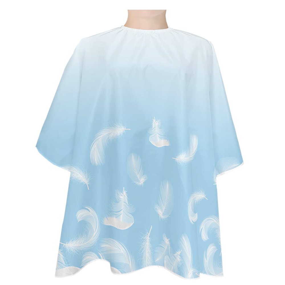 Ombre Blue Barber Cape - Salon Hair Cutting Cape for Women,Men,Kids,Adults,White Feather Fantasy Abstract Minimalistic Aesthetic Art Haircut Cape with Elastic Neckline Hairdressing Stylist Cape Gown